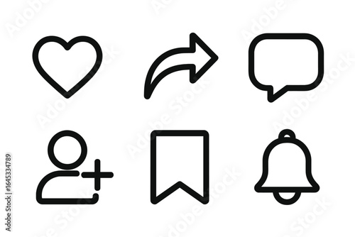 Icons representing social media engagement features, focusing on interaction and communication tools commonly used online