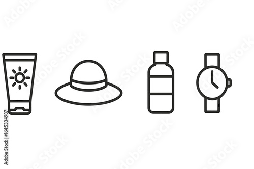 Essential summer items for outdoor activities and sun protection at the beach