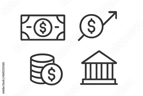 Financial symbols representing banking, currency, and economic growth in a digital format