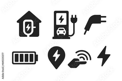 Symbols representing electric vehicle charging and energy at home, showcasing the transition towards sustainable transportation solutions