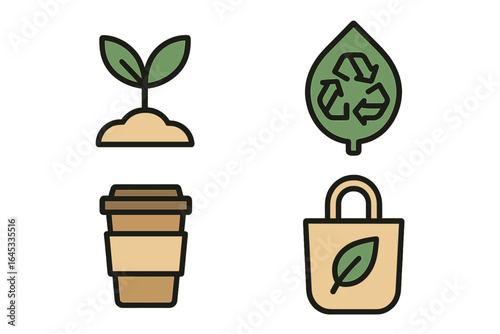 Environmental symbols representing sustainability and eco-friendly practices in daily life