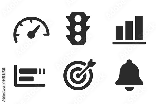 Icons representing speed, traffic, analytics, and alerts used in digital applications for enhancing user experience