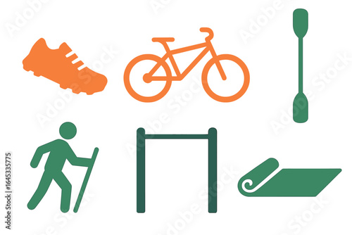 Various icons representing outdoor activities for fitness, exercise, and recreation in a playful design