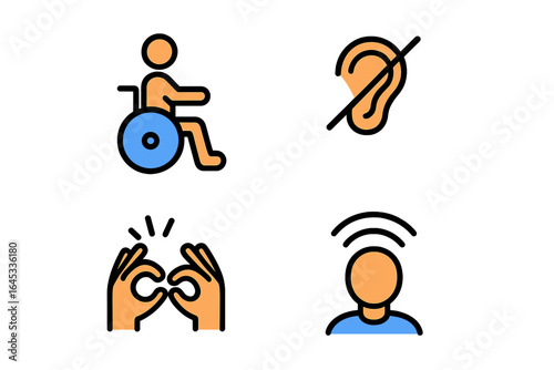 Accessibility icons depicting diverse needs in a simple, informative design for awareness and inclusivity