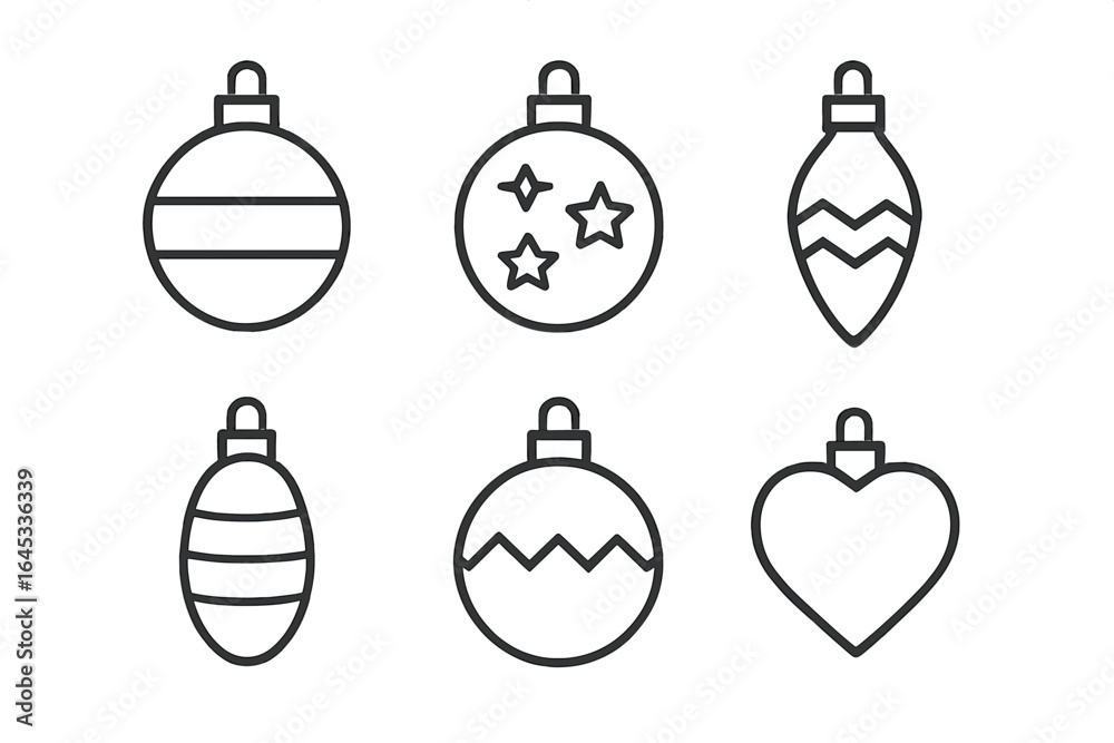Obraz premium Variety of Christmas ornaments displayed in a minimalist style with simple line designs perfect for holiday decor planning