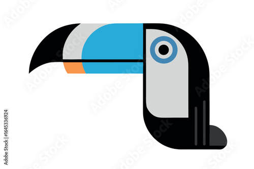 Colorful stylized toucan bird head with large beak white background illustration