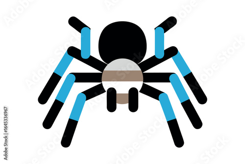Geometric stylized tarantula spider with blue and grey stripes white background illustration