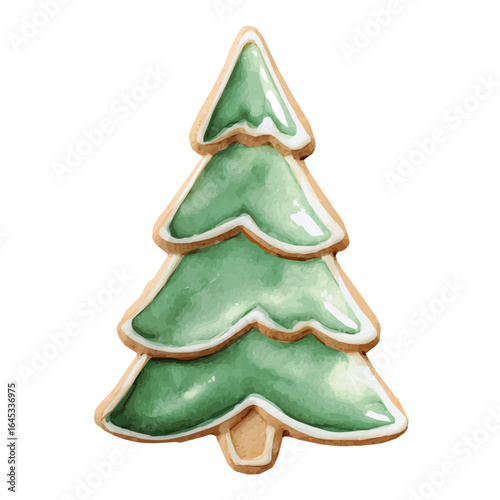 EPS painting design, Vector illustration set, My Watercolor illustration, green Christmas tree cookie painting isolated on a white background