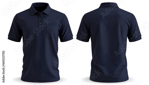 Dark navy polo shirt front and back views
