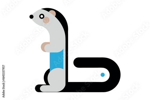 Stylized cartoon ferret standing on hind legs with a blue belly animal illustration