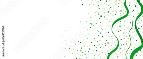 Green Ribbon & Colorful Dots Decorative Background, Fresh Festival Atmosphere, For Party Invitations/Cultural Creative Design/Social Posters (With Curved Ribbons, Colorful Dot Elements)