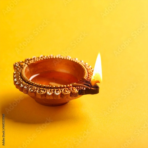 festival of lights oil lamp or diwali diya on yellow background