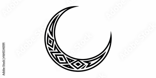 Tribal Crescent Moon Tattoo Design in Black and White Symbolizing Mysticism and Growth