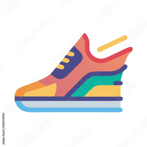 Colorful running shoe with modern design and vibrant patterns  