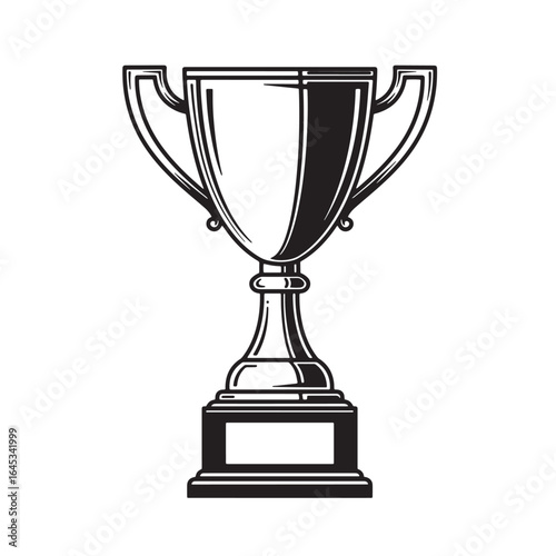 Classic black and white trophy illustration depicting achievement and celebration winning success