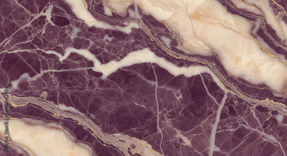 Obraz premium Abstract purple marble texture with white and gold veins, luxurious natural stone surface pattern for design