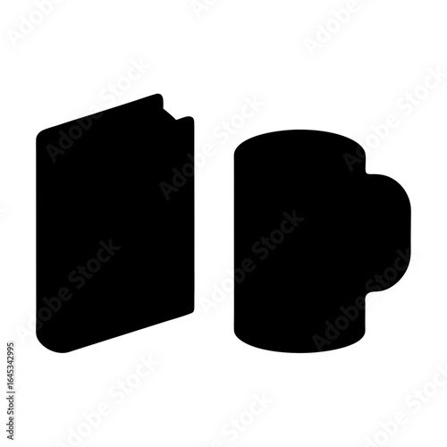 Simple minimalist graphic of a book and a coffee mug on white backdrop