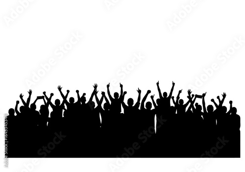 Silhouette of Cheering Crowd with Raised Arms and Hands