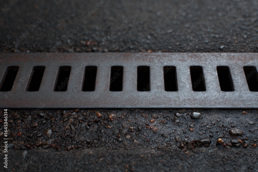 Fototapeta premium Metal drain cover with unique slits, blending functionality and