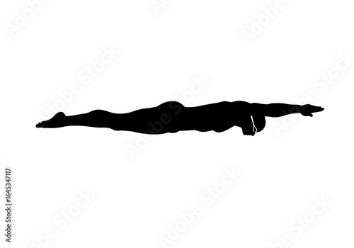 Silhouette of a Swimmer in Streamlined Position with Goggles