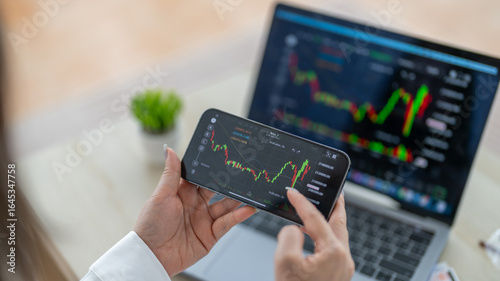 Business people with stock market chart financial trading, online investment, stock exchange analysis, market trends, real-time trading data, forex and crypto trading economic forecasting tool