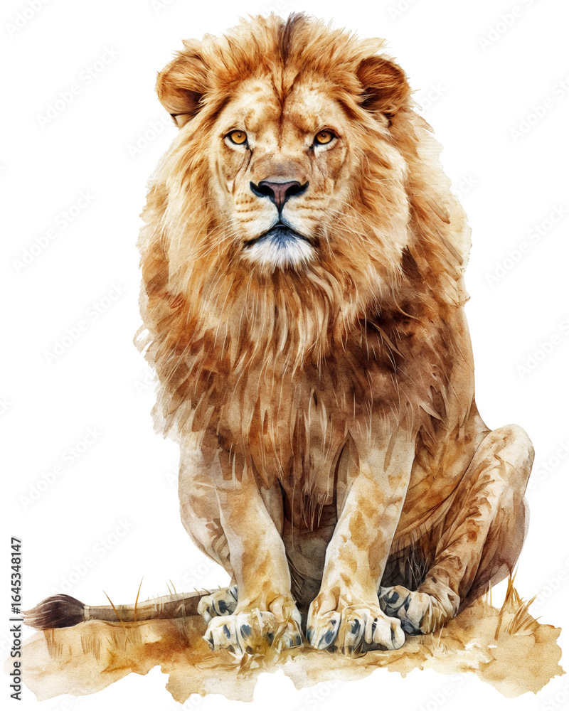 Fototapeta premium Watercolor lion illustration on white background