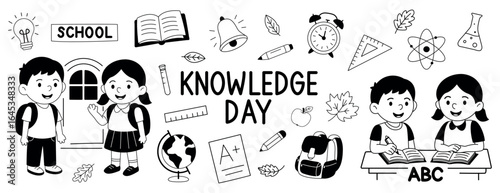 Knowledge day set. Back to School. Simple doodle illustration, object isolated on white background