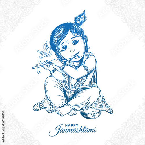 Happy janmashtami lord krishna sketch festival celebration background