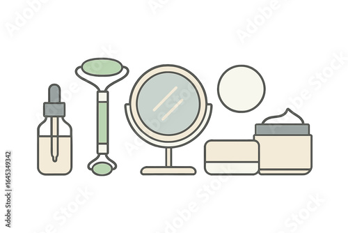 Skincare tools and products neatly arranged on a clean surface for beauty routine preparation