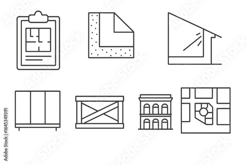 Architectural designs showcase various elements of construction and layout in a contemporary style for modern buildings and spaces
