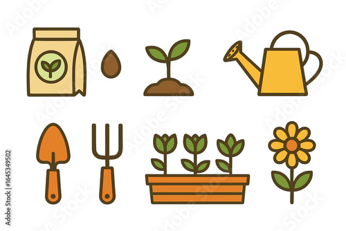 Gardening tools and plants in a creative illustration for springtime gardening activities and inspiration