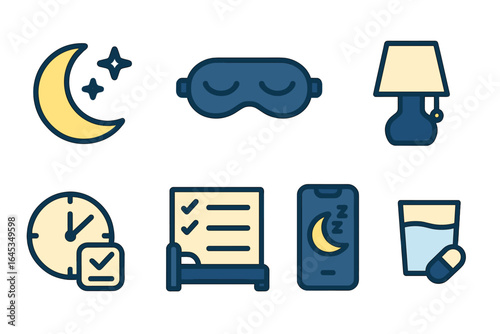 Mindful nighttime routine elements for better sleep, including clock, checklist, and soothing imagery