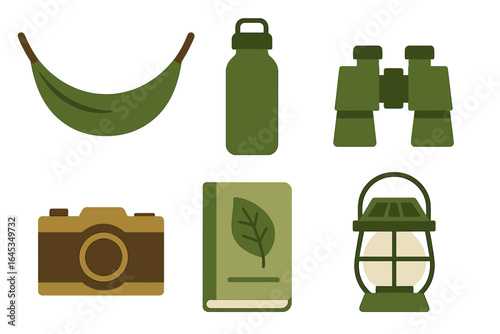 Essential outdoor adventure gear includes a hammock, binoculars, and a camera to enhance nature exploration experiences