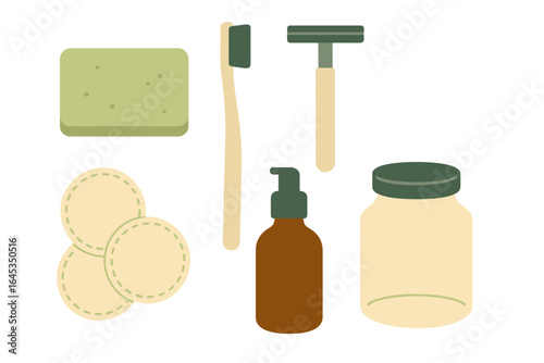 Eco-friendly personal care products arranged on a plain background for sustainable living promotion
