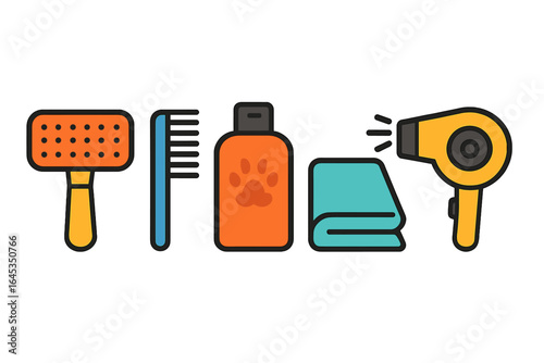 Grooming tools for pets arranged on a clean background showcasing essential items for pet care and maintenance