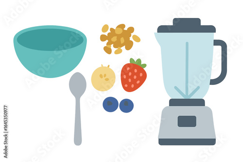 Preparing a healthy smoothie with fresh fruits and a blender in a kitchen setting