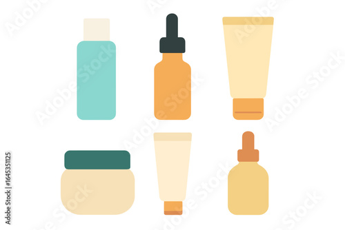 Skincare product collection showcasing various bottles and containers in pastel colors on a clean background