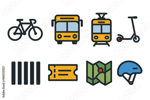 Transportation options and travel accessories displayed for urban commuting and adventure planning