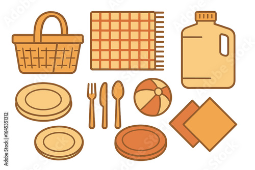 Picnic essentials arranged neatly for an outdoor gathering in a sunny park setting during the afternoon