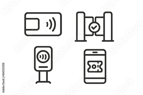 Icons representing contactless payment methods and transactions in modern banking technology