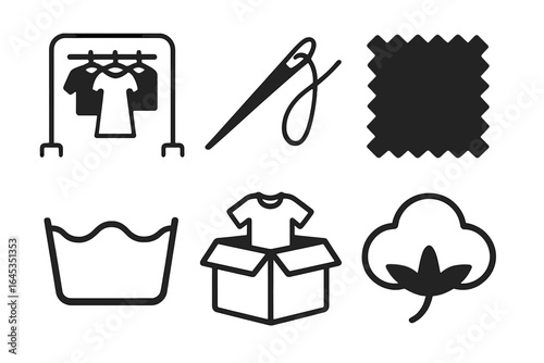 Clothing care and sewing essentials visualized with icons representing various textile activities