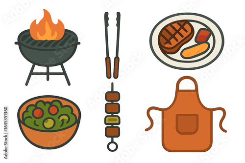 Grilling outdoors with marinated vegetables, steaks, and fresh salad during a sunny weekend barbecue gathering