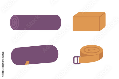 Yoga equipment setup for a relaxing practice with mats, blocks, and straps in a serene space