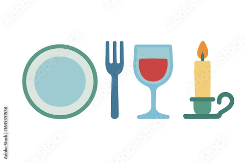 Elegant dining setup with a plate, fork, wine glass, and candle ready for an intimate dinner