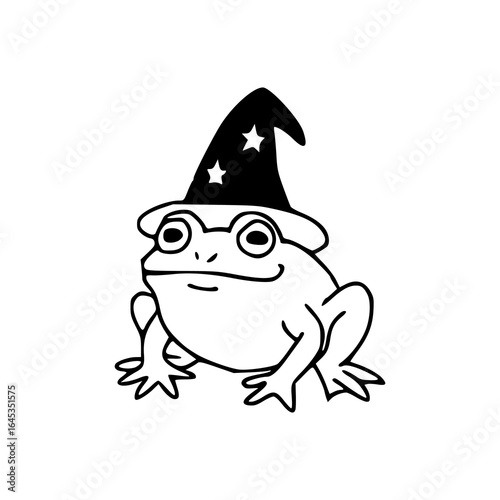 magical toad wearing a witch hat vector drawing