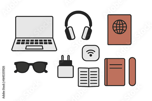 Tech-savvy traveler preparing for an adventure with essential gear and travel documents