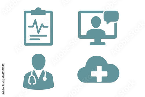 Modern telemedicine symbols illustrating remote healthcare services and digital patient management