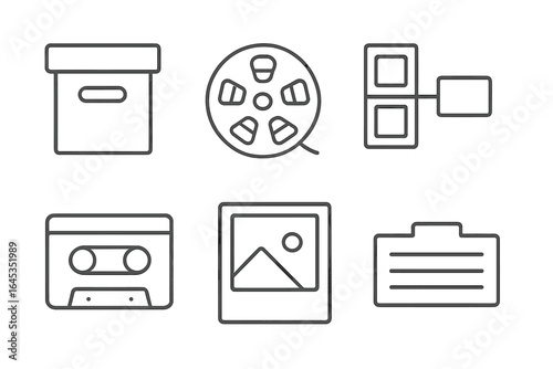 Collection of media symbols showcasing storage and playback of various formats in a modern context