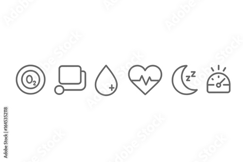 Graphic representation of health indicators related to oxygen levels, hydration, heart rate, and sleep quality displayed in a modern style