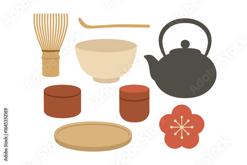 Tea ceremony tools display showcasing essential utensils and traditional elements for preparing matcha tea